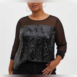 TORRID Women's Sequin Mesh Sleeve Blouse